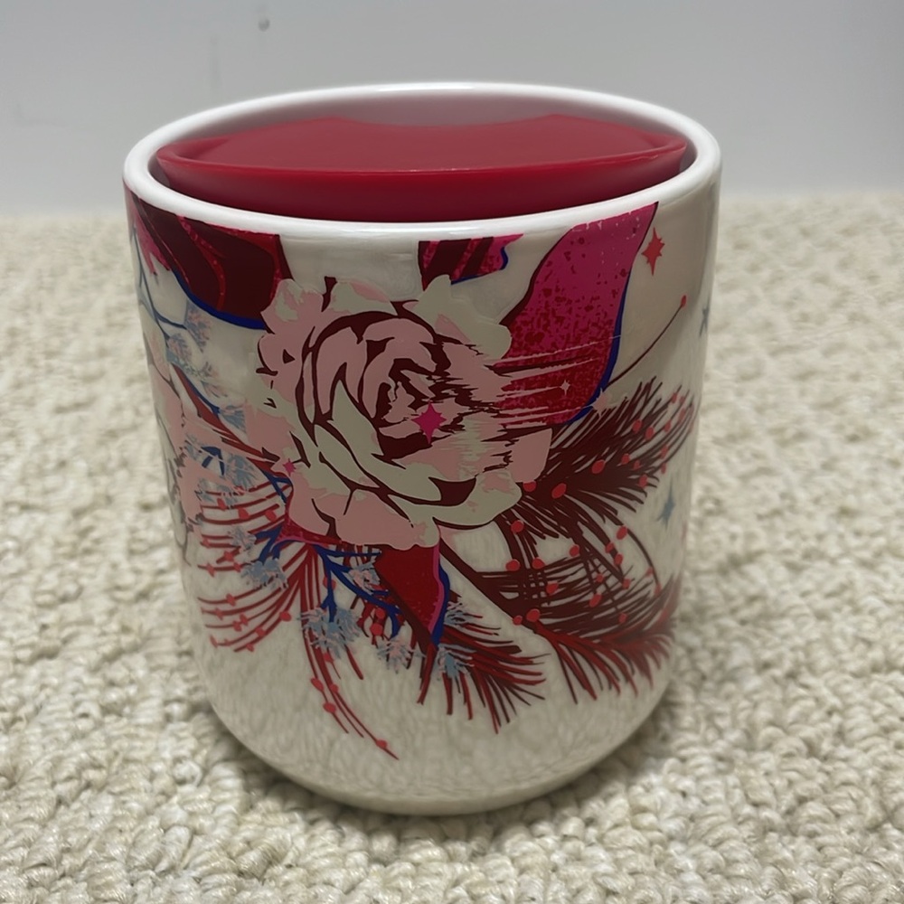 NWOT Starbucks Ceramic Double-Wall Floral Coffee Tumbler w Cover  - 2023 8 fl oz
